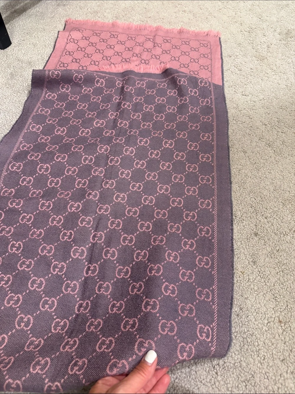 Gucci Pink and gray GG Jacquard Scarf with Fringe